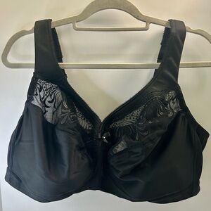 Glamorise Magiclift Embroidered Full-Figure Black Lace Bra Size 50C